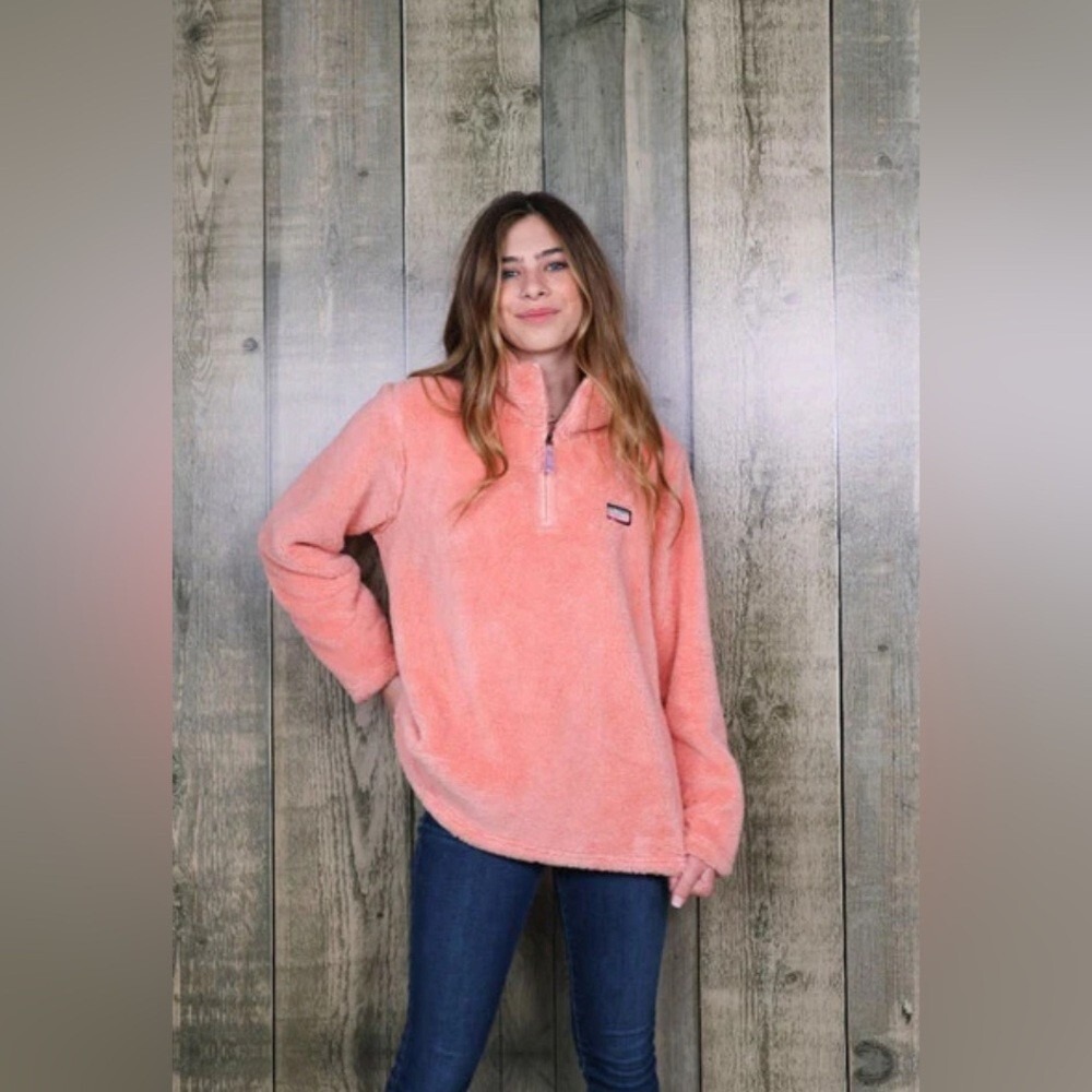 Simply Southern Pink Sherpa‎ Fleece Quarter Zip Pullover Sweater Large Women